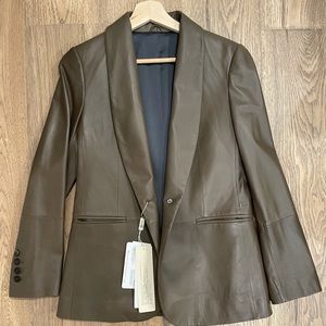 Leather blazer in olive color